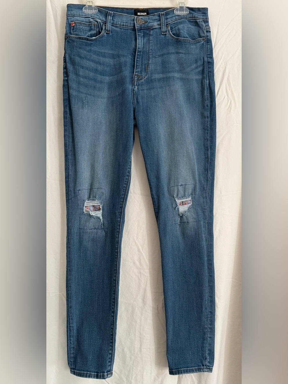 Hudson Jeans Skinny Distressed Blue Denim (customized add knee patches)